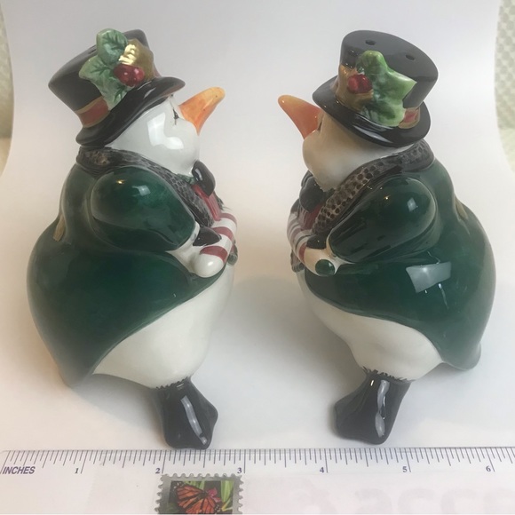 Fitz and Floyd Christmas Salt Pepper Shakers Snow Business Penguins Ceramic Vtg - Picture 7 of 8